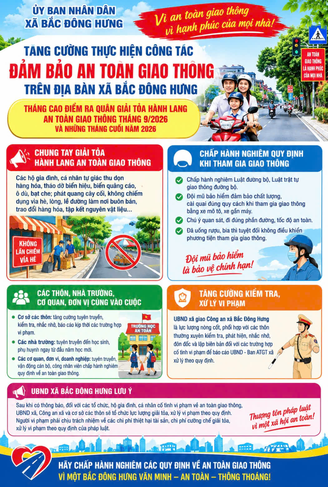 Xã Bắc Đông Hưng tăng cường thực hiện công tác bảo đảm an toàn giao thông tháng 9 năm 2026 và những tháng cuối năm 2026