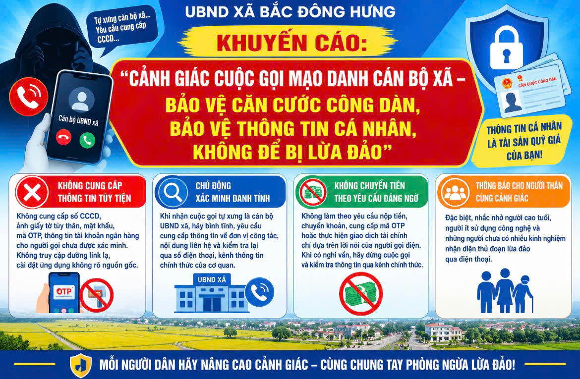 KHUYẾN CÁO NGƯỜI DÂN CẢNH GIÁC THỦ ĐOẠN MẠO DANH CÁN BỘ UBND XÃ GỌI ĐIỆN LỪA ĐẢO, CHIẾM ĐOẠT THÔNG TIN CÁ NHÂN